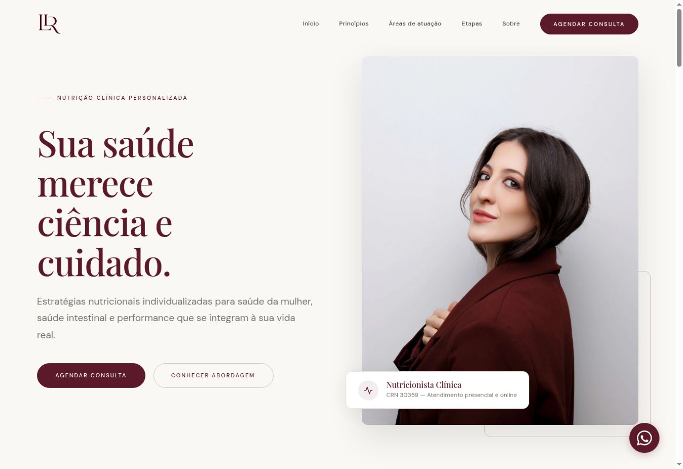 Captura real do site Lara Nutricionista