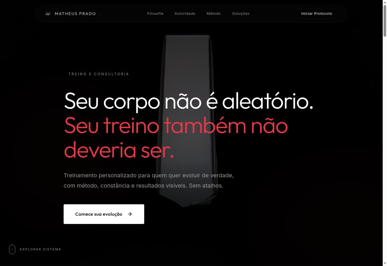 Captura real do site Matheus Prado